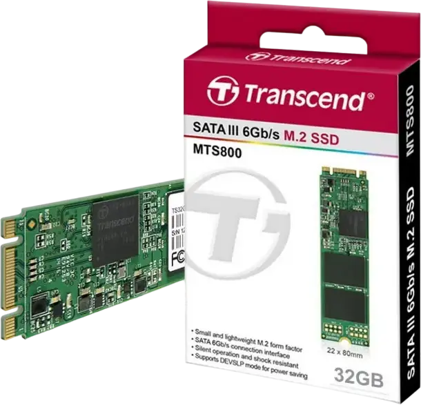 Transcend MTS800S 32GB M.2 2280 SATA III 6Gb/s SSD, MLC NAND Flash, DDR3 DRAM Cache, 260MB/s Read, 40MB/s Write, ECC, TRIM, NCQ, TS32GMTS800S