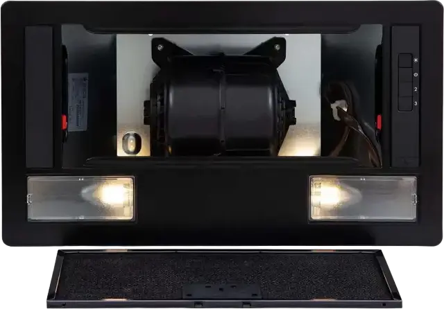 Elica ERA C BL/A/52 Built-in Integrated Range Hood, Black Metal, 700 m3/h Max Airflow, 2 LED Lamps, Mechanical Control, 53.3 x 17.7 x 30 cm