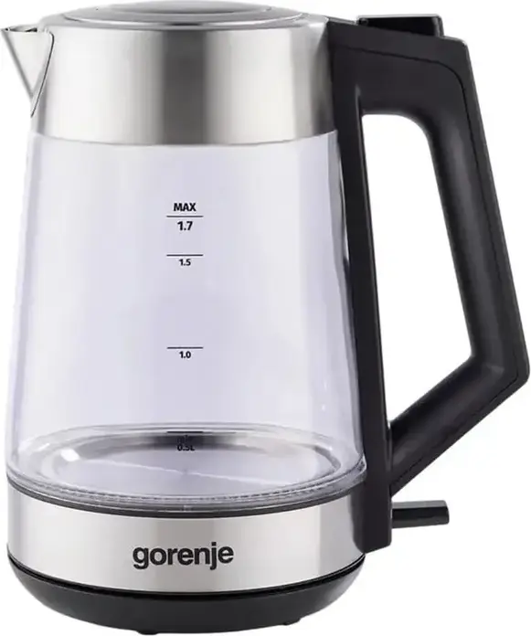 Gorenje K17OGS Electric Kettle, 1.7L, 2200W, Stainless Steel and Glass, 360 Degree Rotational Base, Boil-dry Protection, Strix Controller