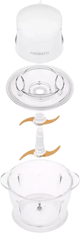 Toator de Alimente Stationar Ardesto CHK-4001W, 400W, Bol de Sticla 1L, Lame Duble din Otel Inoxidabil cu Strat de Titan, Protectie Supraincalzire, Alb