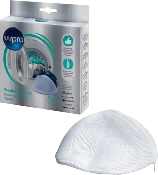 Plasa de Spalat Whirlpool Wpro WAS101 pentru Rufe, Plasa de Protectie cu Fermoar din Material Mesh, Compatibila Universala, Alb