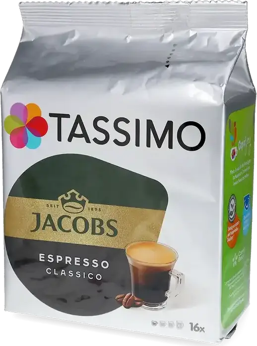 Jacobs Tassimo Espresso Classico Coffee Pods, Arabica and Robusta Blend, Intensity 7/12, Rich Golden Crema, 60ml Serving, T-Disc Compatible