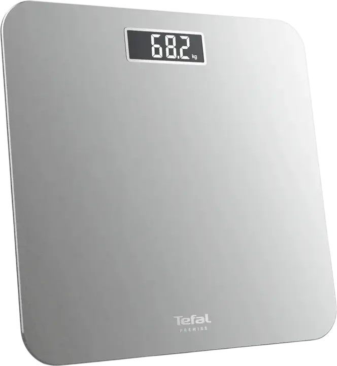 Tefal Premiss PP1801V0 Digital Body Scale, Tempered Glass Platform 30x30cm, 160kg Max Capacity, 0.1kg Precision, LCD Backlight, Silver