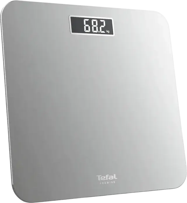 Tefal Premiss PP1801V0 Digital Body Scale, Tempered Glass Platform 30x30cm, 160kg Max Capacity, 0.1kg Precision, LCD Backlight, Silver