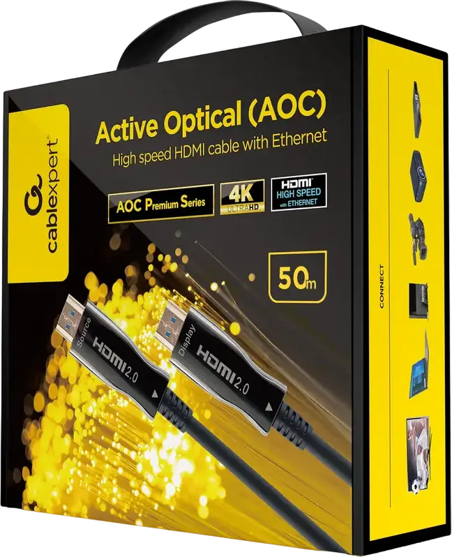 Cablexpert CCBP-HDMI-AOC-50M-02 Active Optical HDMI Cable 50m, 4K 60Hz HDMI 2.0 Gold-Plated High Speed with Ethernet and HDR, AOC Premium Series