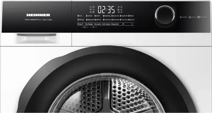 Heinner HHPD-HMK90IVFC+++ Heat Pump Clothes Dryer, 9kg Capacity, Inverter Motor, Energy Class C, 14 Programs, LED Display, White/Black, 59.5x84.5x68.5 cm
