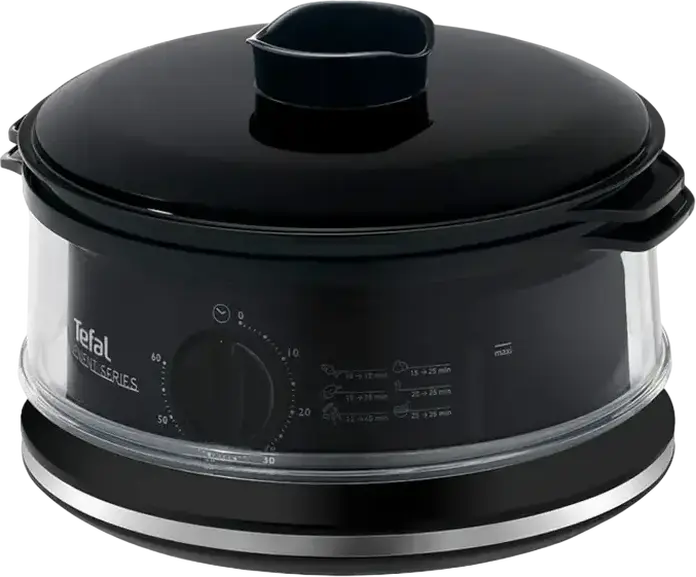 Пароварка Tefal Convenient VC1401, 900 Вт, Общий объем 6 л, 2 уровня приготовления, Резервуар для воды 1.5 л, Таймер 60 мин, Стекло и Пластик, Черный