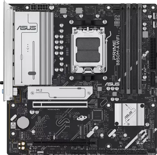 Материнская плата ASUS PRIME B850M-A WIFI Socket AM5 Чипсет AMD B850 Micro-ATX mATX DDR5 8000+ MT/s PCIe 5.0 x16 Wi-Fi 6E Bluetooth 5.3 3x M.2 PCIe 5.0 SSD