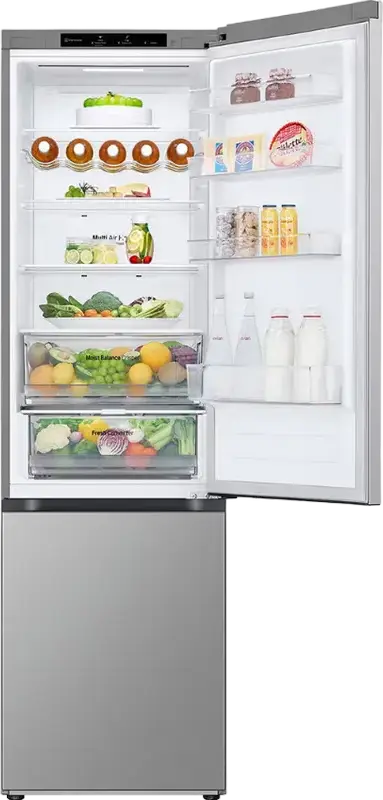 Frigider Combinat LG GBV3200DSW, Congelator Jos, Total No Frost, Compresor Smart Inverter, Volum Net 387L, DoorCooling+, LinearCooling, Argintiu