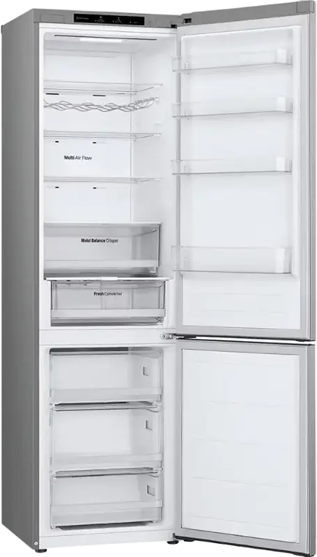 Frigider Combinat LG GBV3200DSW, Congelator Jos, Total No Frost, Compresor Smart Inverter, Volum Net 387L, DoorCooling+, LinearCooling, Argintiu