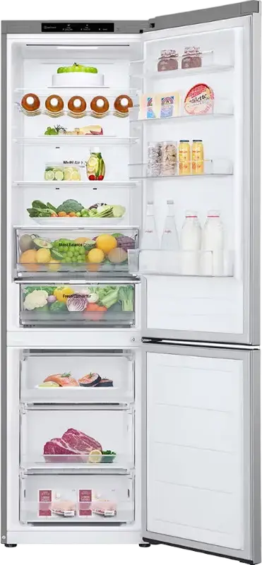 Frigider Combinat LG GBV3200DSW, Congelator Jos, Total No Frost, Compresor Smart Inverter, Volum Net 387L, DoorCooling+, LinearCooling, Argintiu