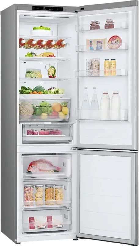 Frigider Combinat LG GBV3200DSW, Congelator Jos, Total No Frost, Compresor Smart Inverter, Volum Net 387L, DoorCooling+, LinearCooling, Argintiu