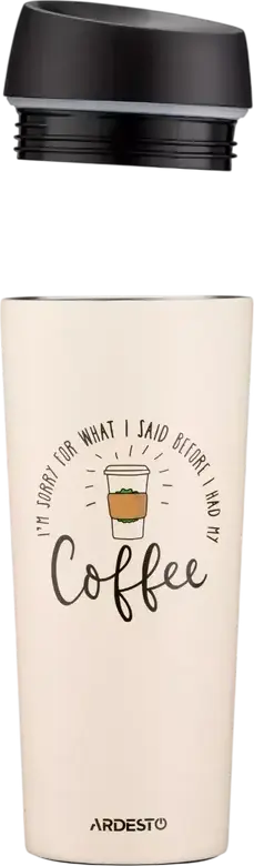 Cana Termica de Calatorie Ardesto AR2645C Coffee Time, 450ml, Inox, Bej, Deschidere cu Valva si Buton, Mentenere Temperatura 8h Cald / 16h Reci, BPA Free