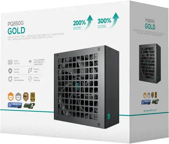 Блок питания Deepcool GamerStorm PQ850G 850Вт ATX, 80 PLUS Gold, Cybenetics Platinum, Полностью модульный, ATX 3.1 PCIe 5.1, Разъем 12V-2x6, FDB вентилятор, Черный