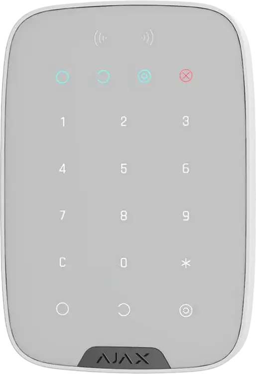 Ajax KeyPad Plus Wireless Touch Keypad for Security Systems, White, Jeweller Protocol, MIFARE DESFire Contactless Reader, AES Encryption, 1700m Range