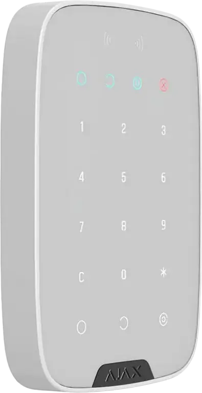 Ajax KeyPad Plus Wireless Touch Keypad for Security Systems, White, Jeweller Protocol, MIFARE DESFire Contactless Reader, AES Encryption, 1700m Range