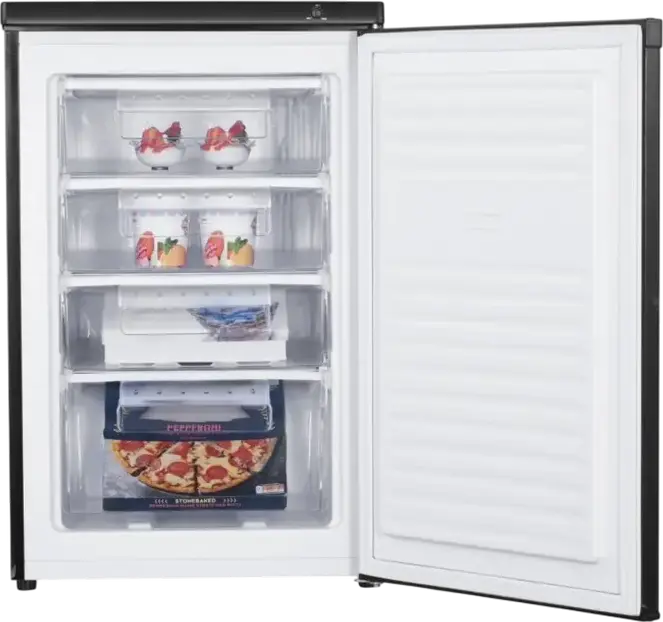 Congelator Vertical Heinner HFF-HM91SE++, Capacitate 91L, 4 Compartimente, Defrostare Manuala, Negru, Clasa Energetica E, AdvancedNoFrost, 55x85x58 cm