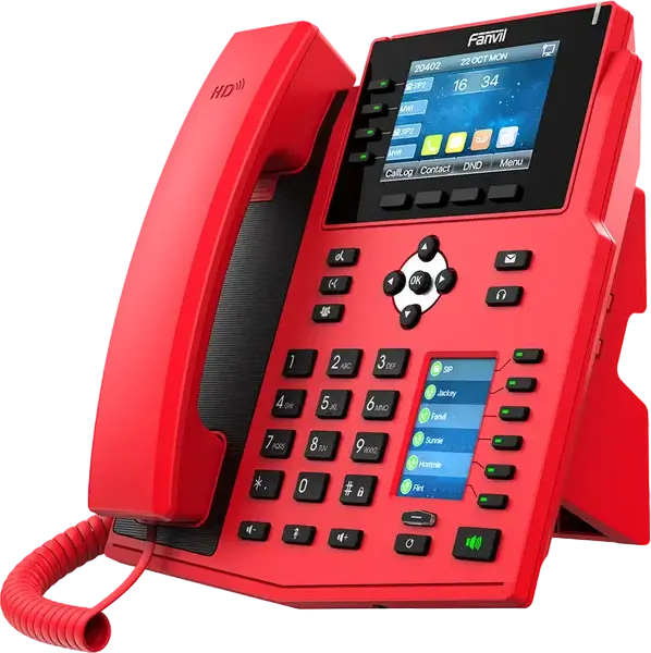 Telefon IP Fanvil X5U-R Rosu, 16 Linii SIP, Ecrane LCD Color 3.5" si 2.4", 30 Taste DSS, Gigabit Ethernet, PoE, Bluetooth 4.2, Audio HD, Utilizare Urgenta