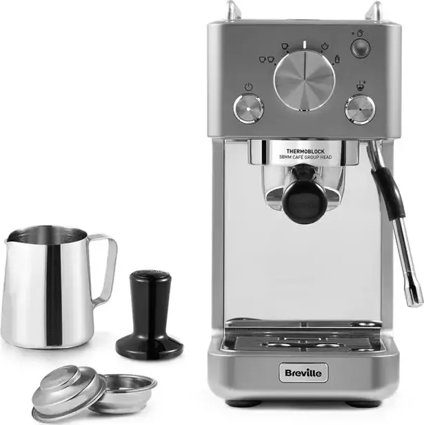 Breville Barista Slimline VCF185X Manual Espresso Machine, 15 Bar Pump, 1415W, 1.1L Tank, Stainless Steel, Manual Steam Wand, Auto Shot Control