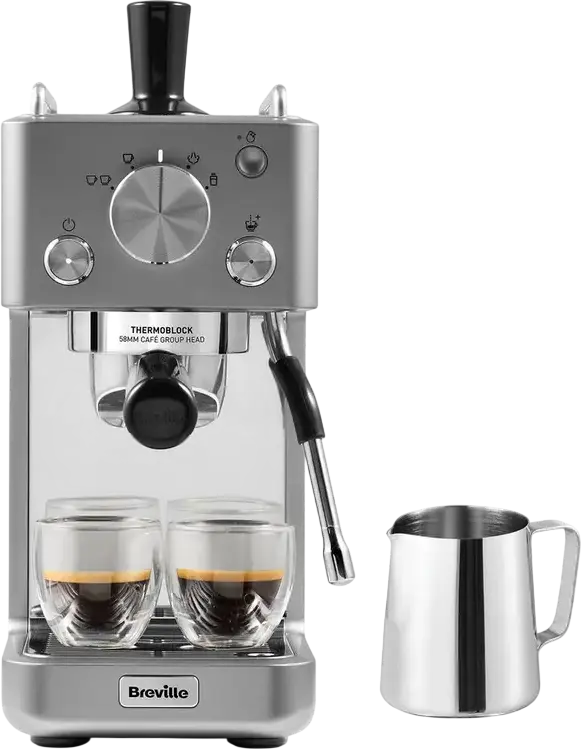 Breville Barista Slimline VCF185X Manual Espresso Machine, 15 Bar Pump, 1415W, 1.1L Tank, Stainless Steel, Manual Steam Wand, Auto Shot Control