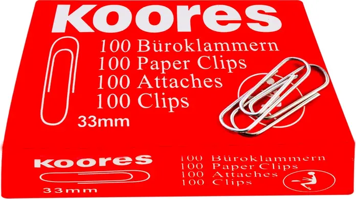 Kores Paper Clips 33mm Plated Steel Silver Document Binding Clips for Office School and Home