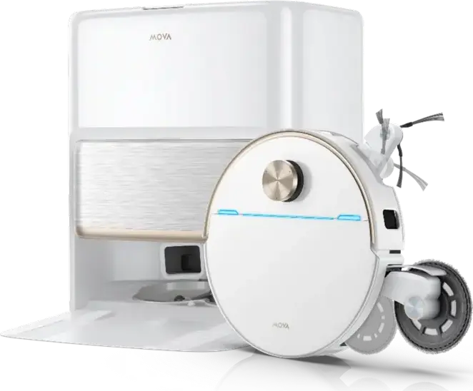 Robot Aspirator si Mop Mova V70 Ultra Complete, Suctie 40000 Pa, Statiune Auto-Curatare, Navigatie LiDAR AI SmartSight, Baterie 6400 mAh, HEPA, Alb