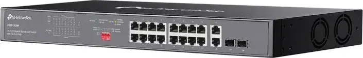Switch Rackmount TP-Link DS1018GMP Omada Neadministrat, 16 Porturi PoE+ 10/100/1000 Mbps, 2 Porturi Combo Gigabit SFP, Buget PoE 250W, Mod Extend 250m, Carcasa Otel