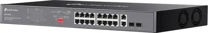 Switch Rackmount TP-Link DS1018GMP Omada Neadministrat, 16 Porturi PoE+ 10/100/1000 Mbps, 2 Porturi Combo Gigabit SFP, Buget PoE 250W, Mod Extend 250m, Carcasa Otel