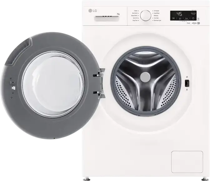 LG F2X10S7NWH Front-Load Washing Machine, 7kg Capacity, Inverter Direct Drive, 1200 rpm, Energy Class A, Steam Cleaning, ThinQ, White