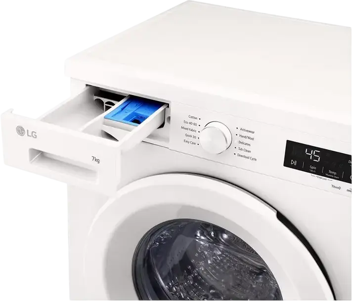 LG F2X10S7NWH Front-Load Washing Machine, 7kg Capacity, Inverter Direct Drive, 1200 rpm, Energy Class A, Steam Cleaning, ThinQ, White