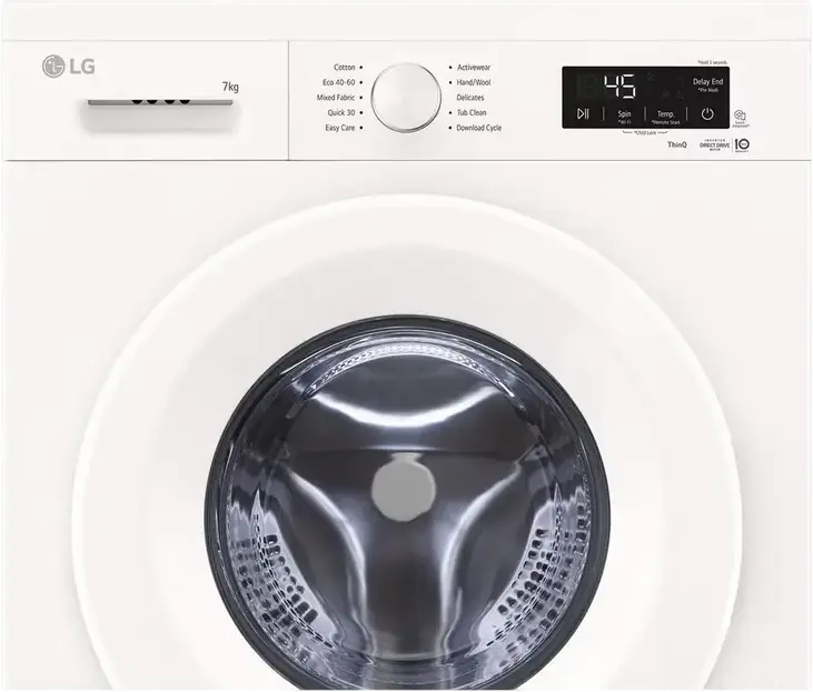 LG F2X10S7NWH Front-Load Washing Machine, 7kg Capacity, Inverter Direct Drive, 1200 rpm, Energy Class A, Steam Cleaning, ThinQ, White