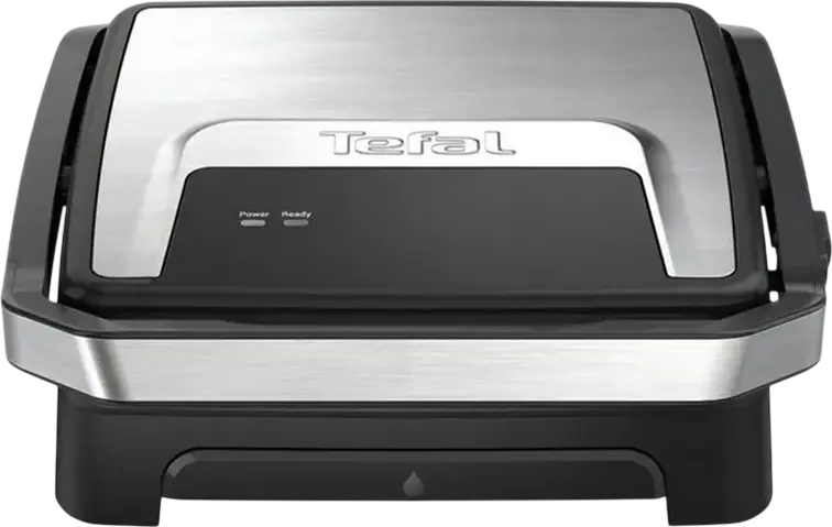 Tefal Inicio GC271D10 2-in-1 Electric Grill and Panini Press, 2000W, Stainless Steel, 29x26 cm Cooking Surface, Removable Drip Tray, Black/Silver