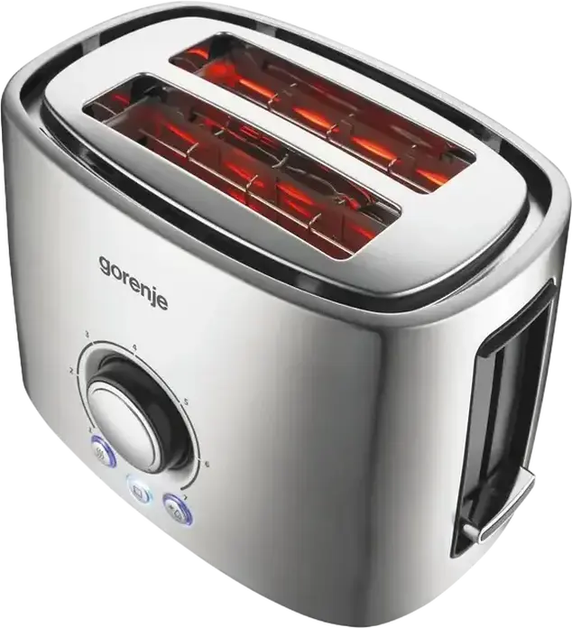Prăjitor de pâine Gorenje T1000E, 2 fante, 1000W, Inox, 7 nivele de prăjire, Funcții Defrost și Reheat, Lift pentru felii mici, Tavă colectoare firimituri