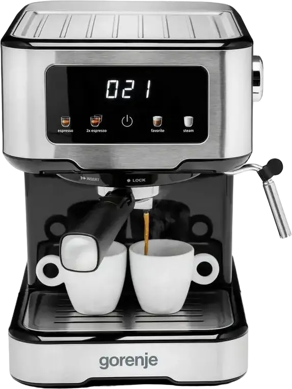 aparat de cafea espresso manual Gorenje ESCM15CD, pompa 15 bar, 1100W, rezervor apa 1.5L, otel inoxidabil, ecran tactil LED, spumator lapte, gri
