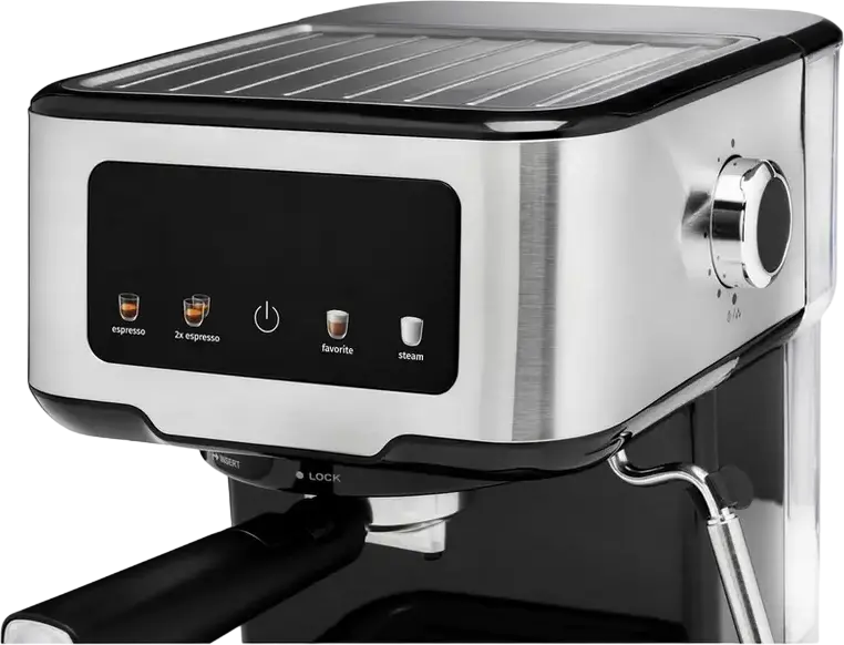 aparat de cafea espresso manual Gorenje ESCM15CD, pompa 15 bar, 1100W, rezervor apa 1.5L, otel inoxidabil, ecran tactil LED, spumator lapte, gri