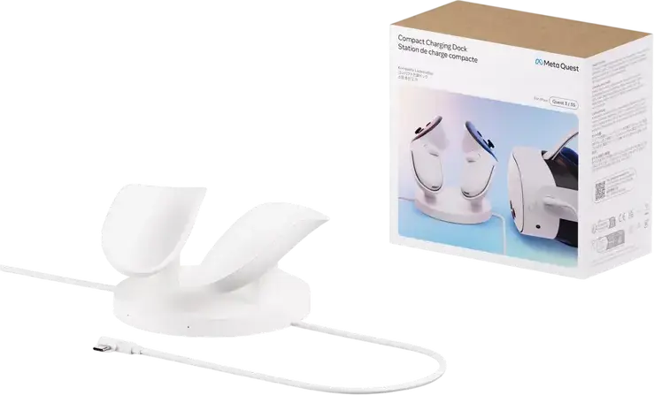 Meta Quest Compact Charging Dock for Quest 3 and Quest 3S, Simultaneous Headset and Touch Plus Controller Charging, LED Indicators, Moonstone White
