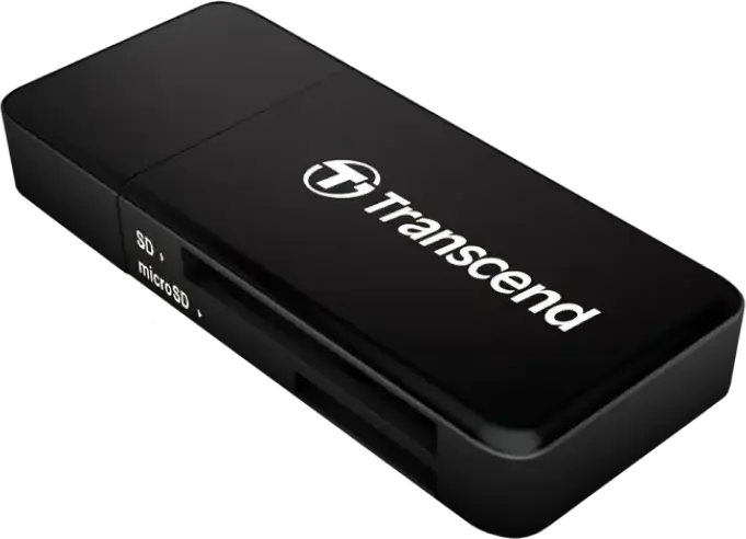 Transcend TS-RDF5 USB 3.1 Gen 1 Card Reader, SD/microSD UHS-I Support, USB Type-A Interface, Compact Black Design