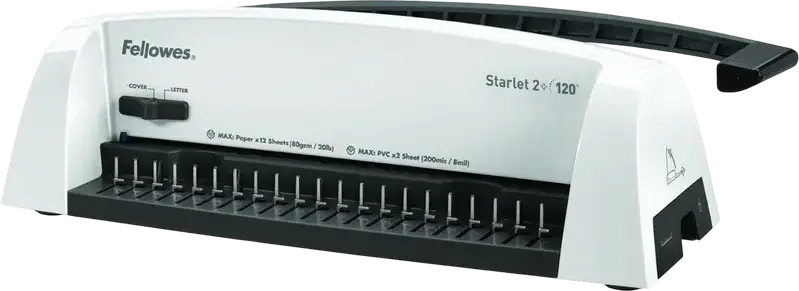 Fellowes Starlet 2+ 120 Comb Binding Machine, A4, 12-Sheet Punch Capacity, 120-Sheet Binding Capacity, 16mm Max Comb, White