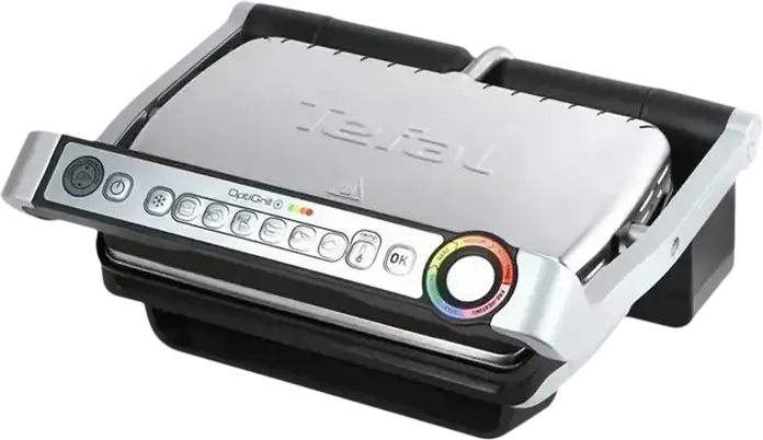 Tefal OptiGrill Electric Grill 2000W, Stainless Steel Double Plate with Removable Non-Stick Plates, 6 Automatic Programs, Manual Mode, Grease Tray