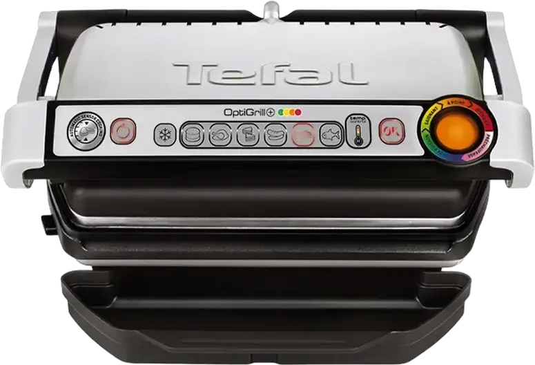 Tefal OptiGrill Electric Grill 2000W, Stainless Steel Double Plate with Removable Non-Stick Plates, 6 Automatic Programs, Manual Mode, Grease Tray
