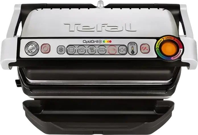 Tefal OptiGrill Electric Grill 2000W, Stainless Steel Double Plate with Removable Non-Stick Plates, 6 Automatic Programs, Manual Mode, Grease Tray