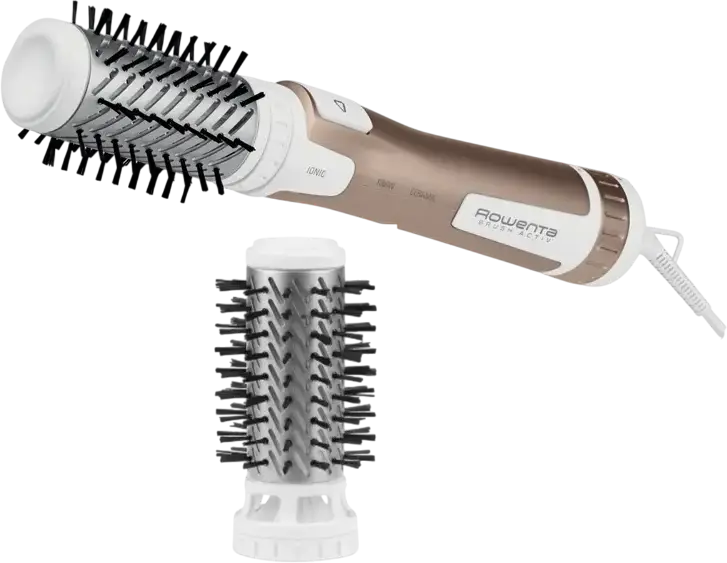 Perie rotativa Rowenta CF9520F0 Brush Activ' Compact, 1000W, Invelis Ceramic, Generator Ionic, 2 Perii 40mm si 50mm, Shot Aer Rece, Aur/Alb