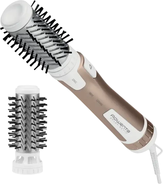 Perie rotativa Rowenta CF9520F0 Brush Activ' Compact, 1000W, Invelis Ceramic, Generator Ionic, 2 Perii 40mm si 50mm, Shot Aer Rece, Aur/Alb