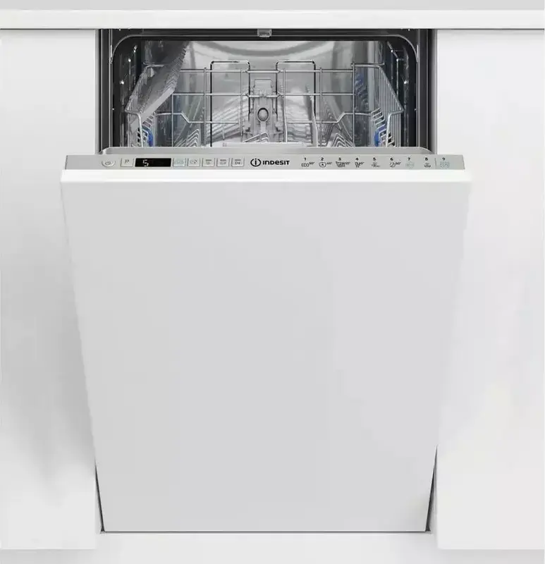 Masina de spalat vase incorporabila ingusta Indesit DSIO 3M24 C S, 10 couverts, 7 programe, Argintiu, Clasa Energetica E, Latime 44.8 cm