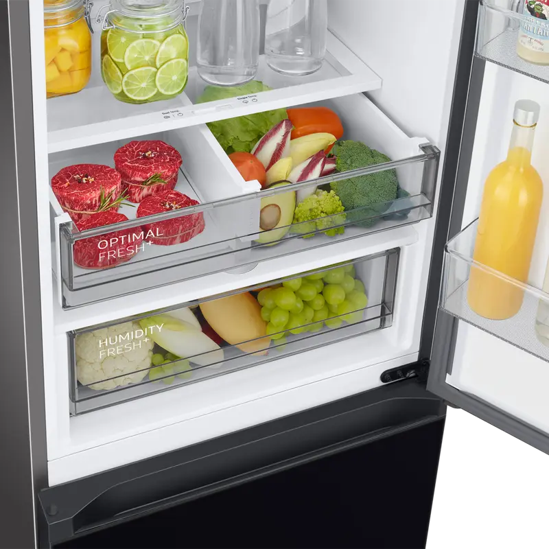 Холодильник Samsung Bespoke AI RB38C7B6D22/EF, No Frost, SpaceMax, Digital Inverter, 390 л, черный, класс энергопотребления D, SmartThings, 203x59.5x65.8 см