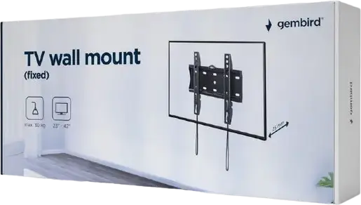 Gembird WM-42F-01 Fixed TV Wall Mount for 23" to 42" Screens, VESA 75x75 to 200x200mm, Steel Powder Coated Black, Max Load 30kg with Bubble Level