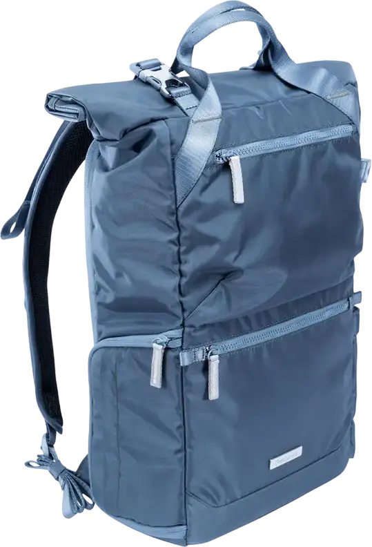 Vanguard VEO FLEX 43M Camera Backpack, Nylon, for DSLR/Mirrorless, 9.7" Tablet Pocket, Top/Side/Rear Access, Rain Cover, Blue
