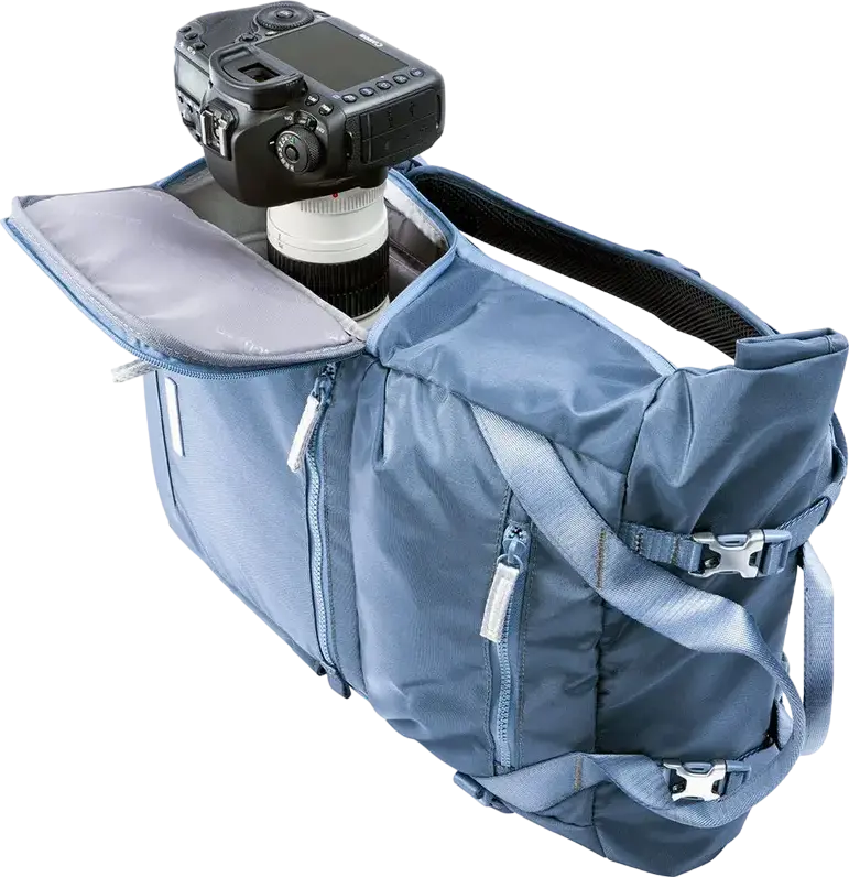 Vanguard VEO FLEX 43M Camera Backpack, Nylon, for DSLR/Mirrorless, 9.7" Tablet Pocket, Top/Side/Rear Access, Rain Cover, Blue