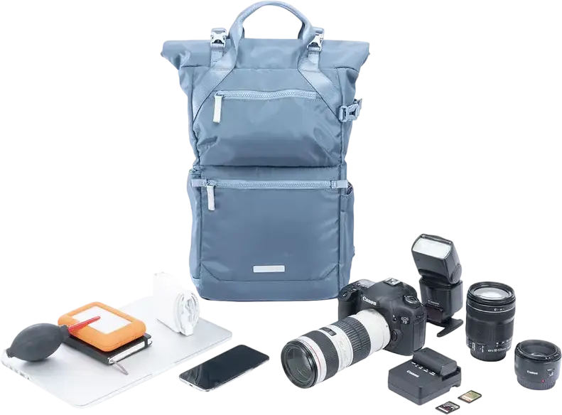 Vanguard VEO FLEX 43M Camera Backpack, Nylon, for DSLR/Mirrorless, 9.7" Tablet Pocket, Top/Side/Rear Access, Rain Cover, Blue
