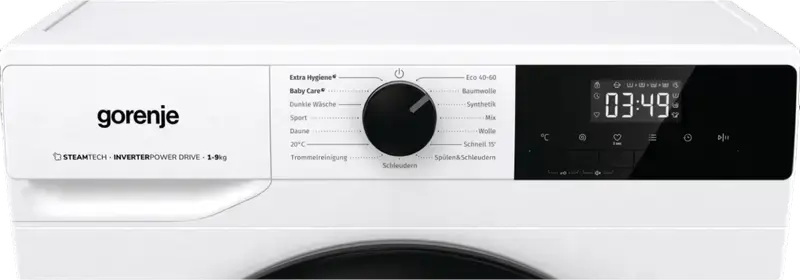 Стиральная машина Gorenje WNHPI94A1PS с фронтальной загрузкой, 9 кг, класс энергопотребления A, 1400 об/мин, Inverter PowerDrive, SteamTech, белая